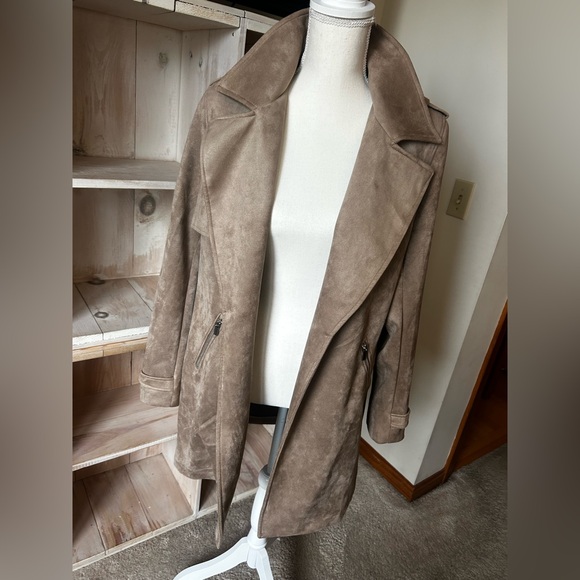 MAGASCHONI Tan Faux Suede Open Front Jacket Size Large - Picture 7 of 14